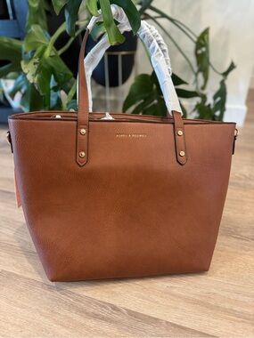 Poppy & Peonies Cognac Brown Structured Leather Tote